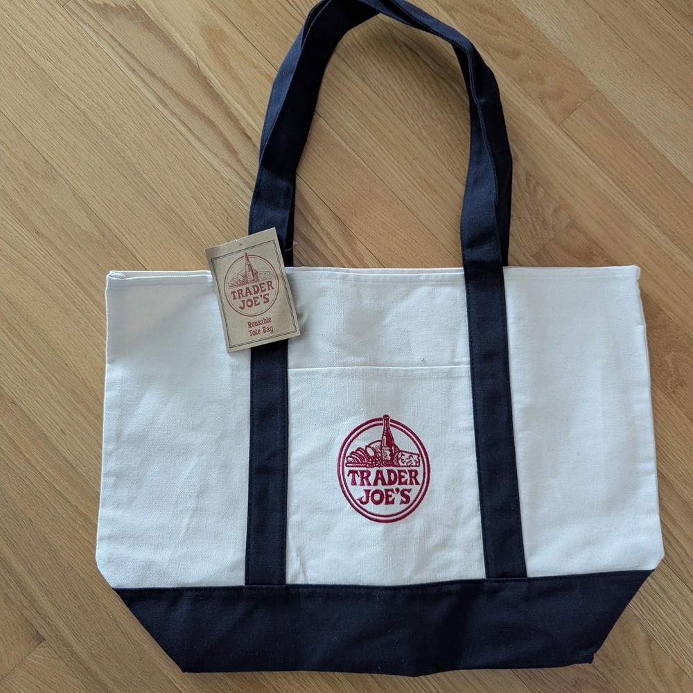Trader Joe's Black and White Canvas Tote Bag